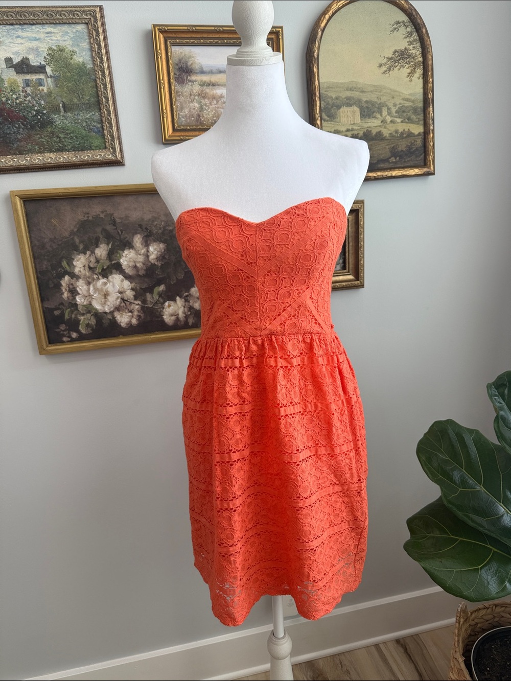 City Triangles Strapless Coral Lace Sweetheart Dress